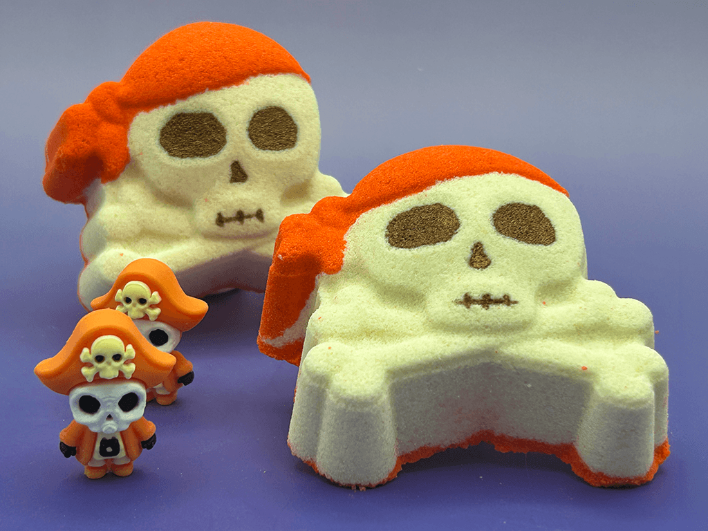 Halloween Jolly Roger Bath Bomb for Kids with Surprise Skeleton Pirate Toy Inside