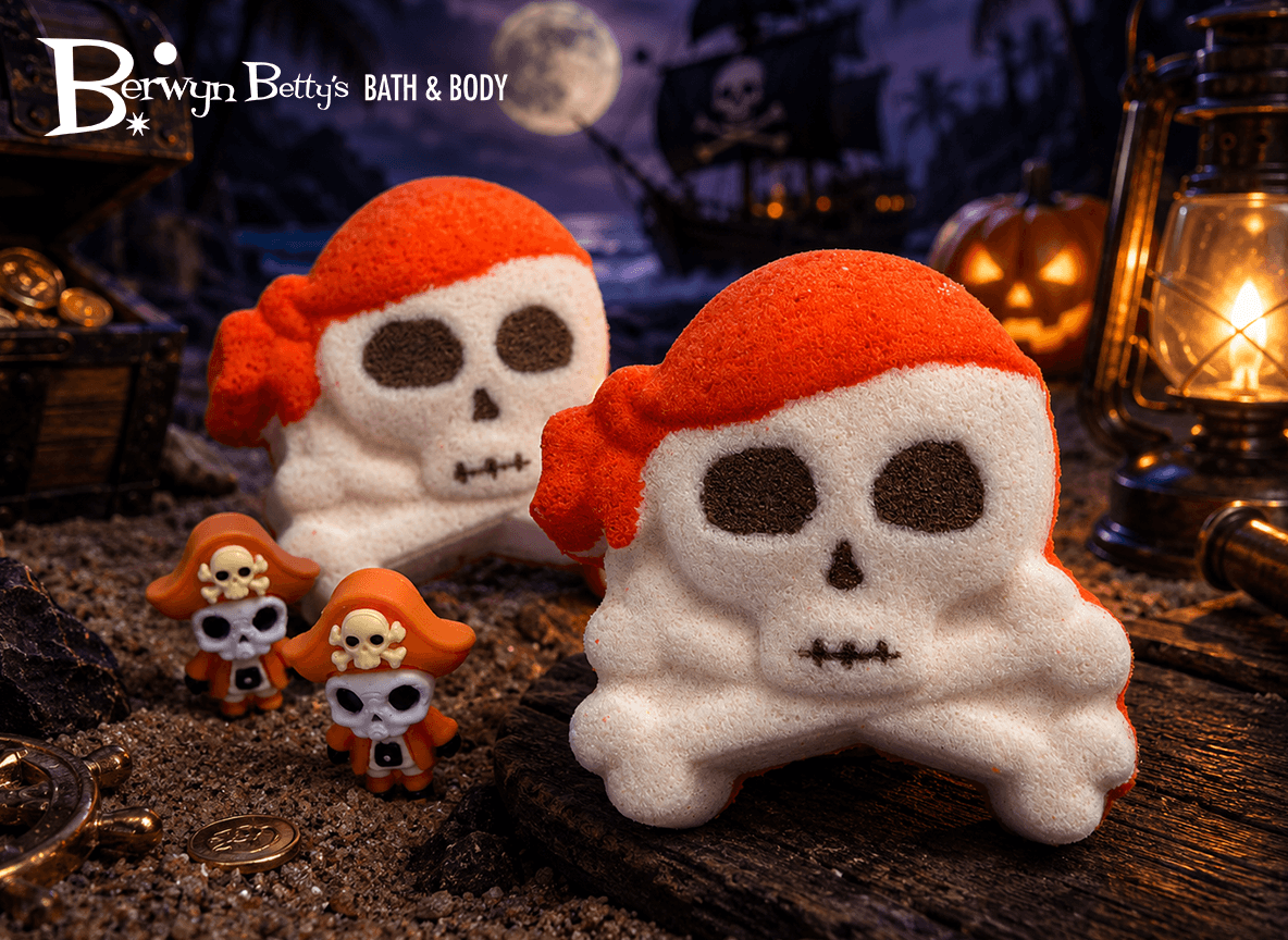 Halloween Jolly Roger Bath Bomb for Kids with Surprise Skeleton Pirate Toy Inside