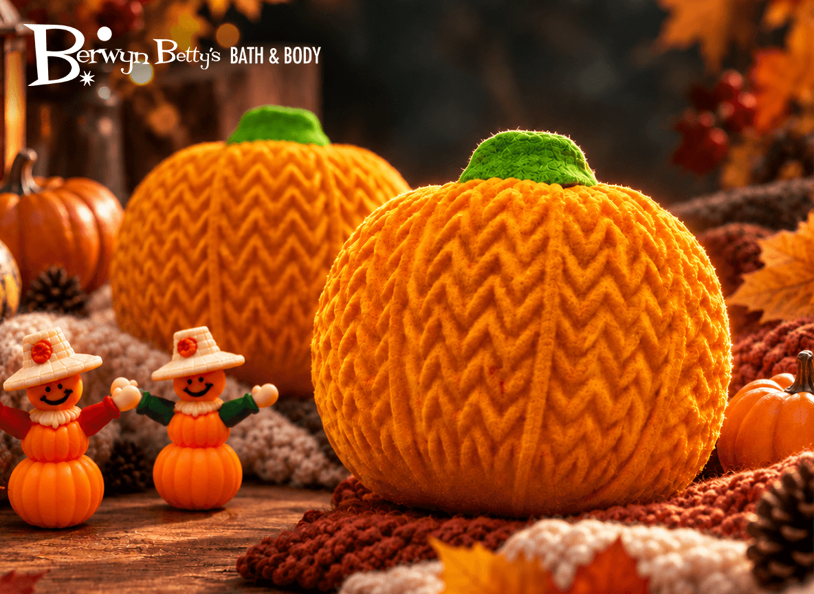 Fall Knitted Pumpkin Bath Bomb for Kids with Pumpkin Character Toy Inside