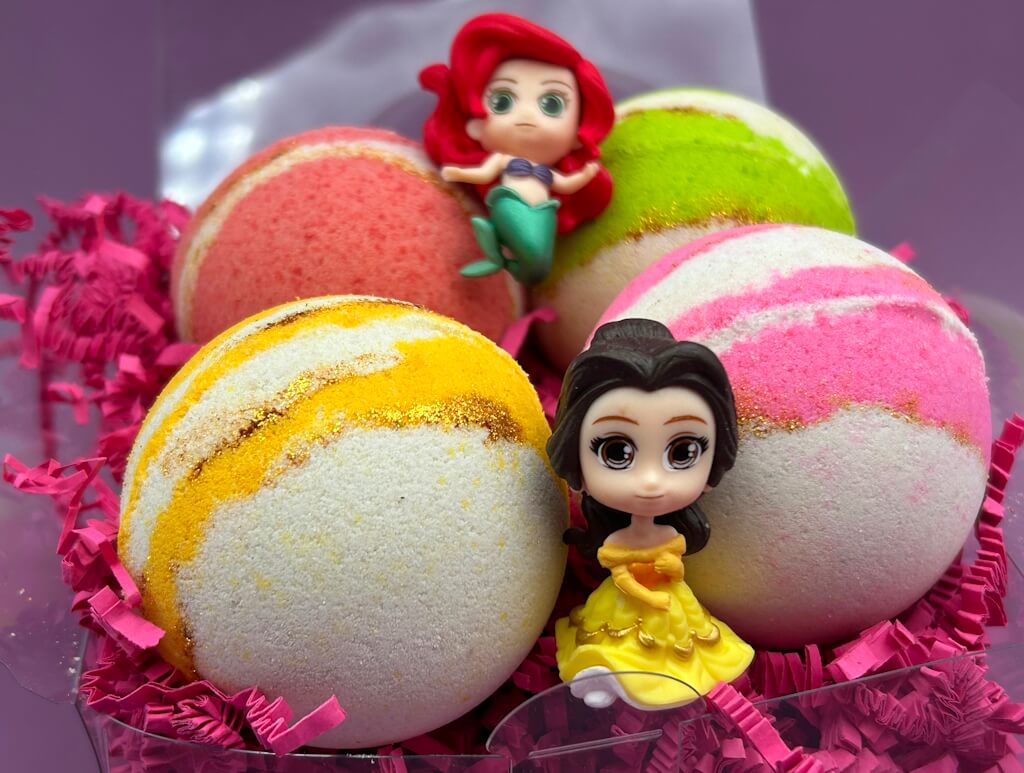 PRINCESS Kids Bath Bomb Gift Box with Toys Inside - 4 ct