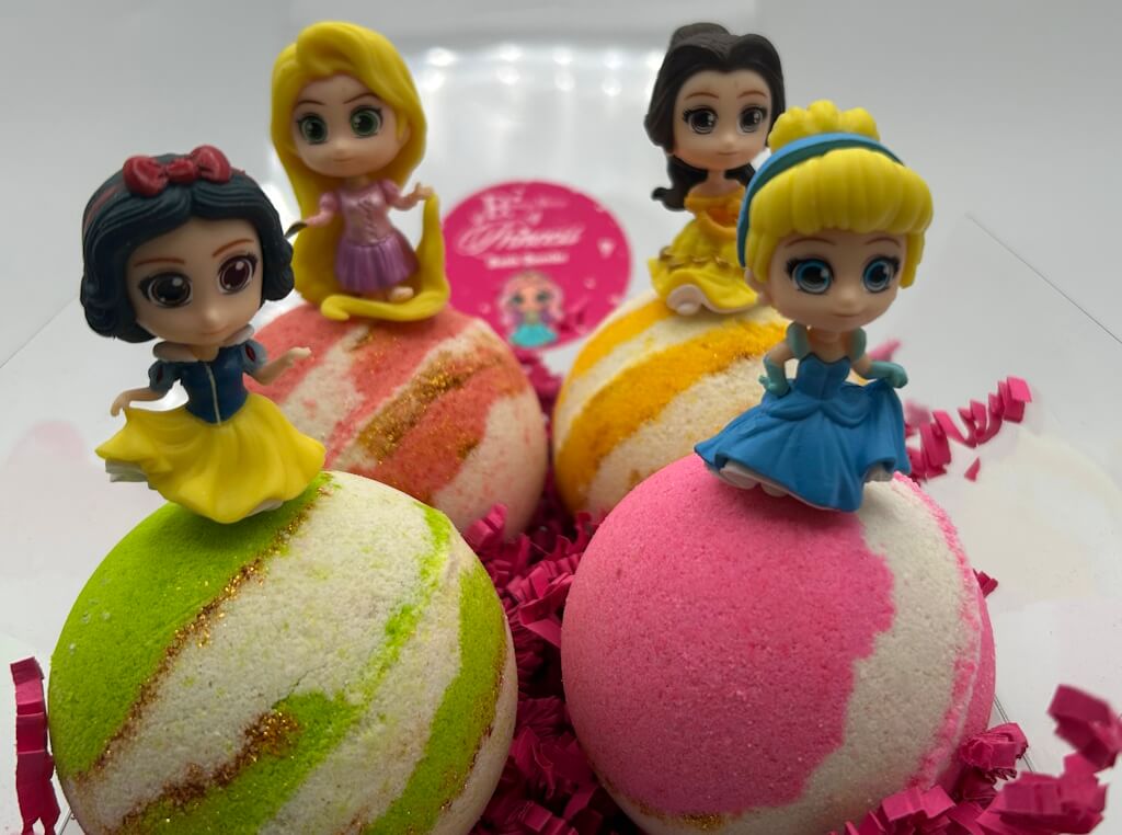 PRINCESS Kids Bath Bomb Gift Box with Toys Inside - 4 ct