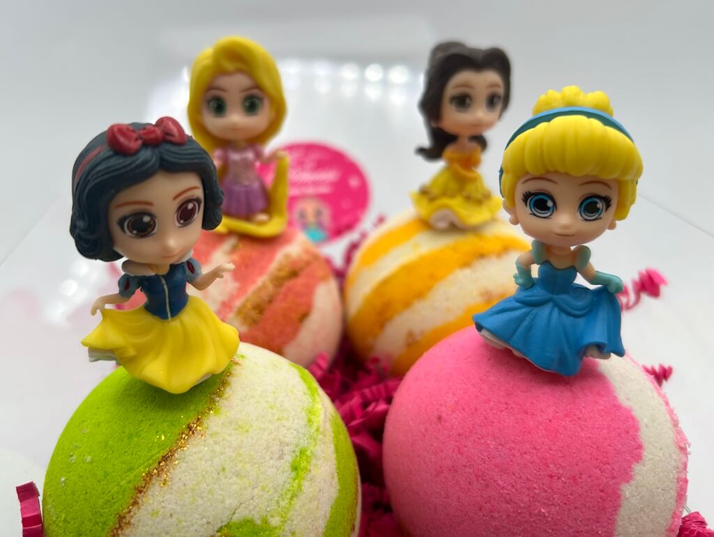 PRINCESS Kids Bath Bomb Gift Box with Toys Inside - 4 ct