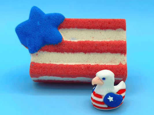 American Flag Kids Bath Bomb with Patriotic Duck Figure - Berwyn Betty's Bath & Body Shop