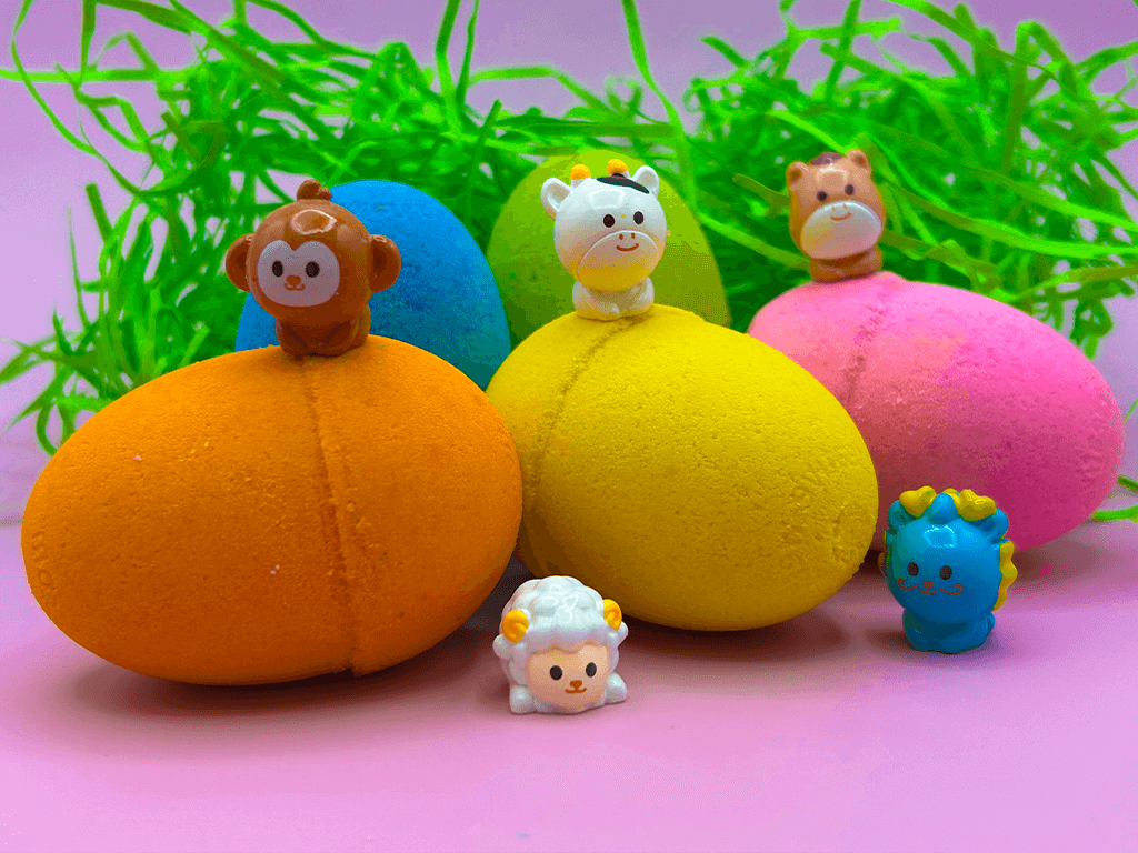 BASICS EASTER EGGS Kids Bath Bombs Carton with Toy Surprises Inside - 6 ct - Berwyn Betty's Bath & Body Shop
