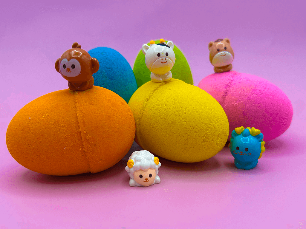 BASICS EASTER EGGS Kids Bath Bombs Carton with Toy Surprises Inside - 6 ct - Berwyn Betty's Bath & Body Shop