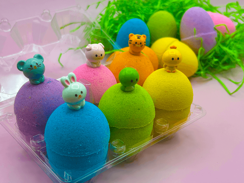 BASICS EASTER EGGS Kids Bath Bombs Carton with Toy Surprises Inside - 6 ct - Berwyn Betty's Bath & Body Shop