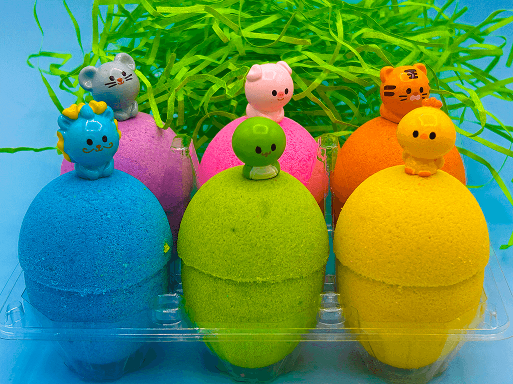 BASICS EASTER EGGS Kids Bath Bombs Carton with Toy Surprises Inside - 6 ct - Berwyn Betty's Bath & Body Shop