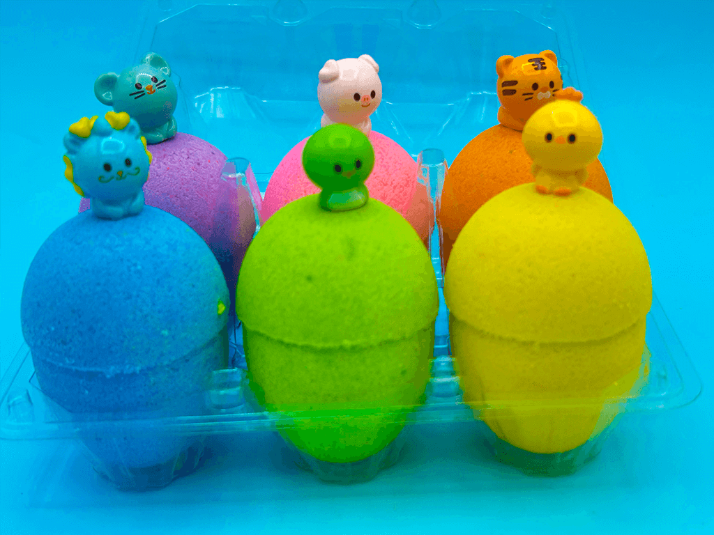BASICS EASTER EGGS Kids Bath Bombs Carton with Toy Surprises Inside - 6 ct - Berwyn Betty's Bath & Body Shop
