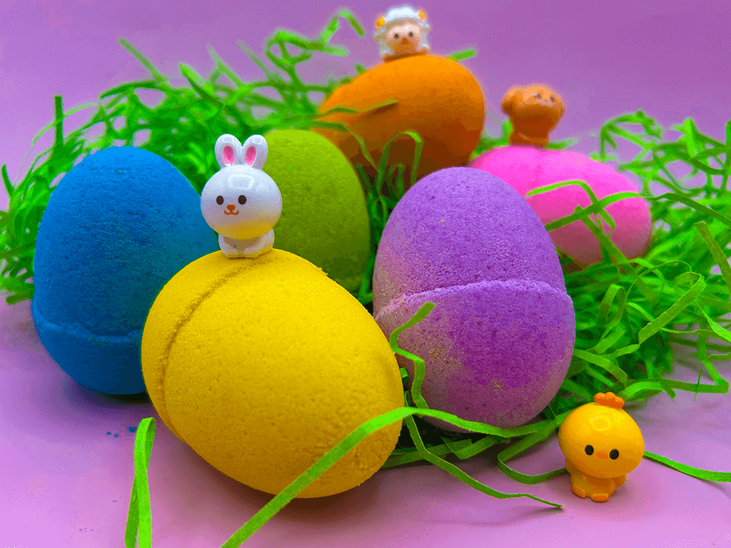 BASICS EASTER EGGS Kids Bath Bombs Carton with Toy Surprises Inside - 6 ct - Berwyn Betty's Bath & Body Shop