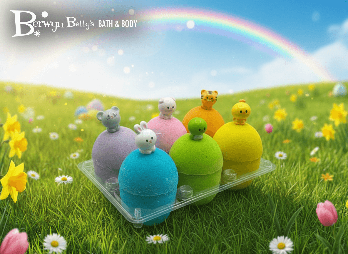 BASICS EASTER EGGS Kids Bath Bombs Carton with Toy Surprises Inside - 6 ct - Berwyn Betty's Bath & Body Shop