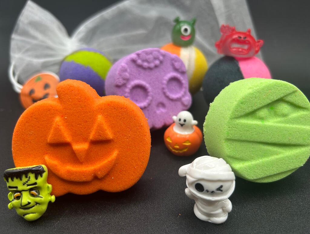 BASICS HALLOWEEN Kids Bath Bomb Bag with Toy Surprises Inside - 6 ct - Berwyn Betty's Bath & Body Shop
