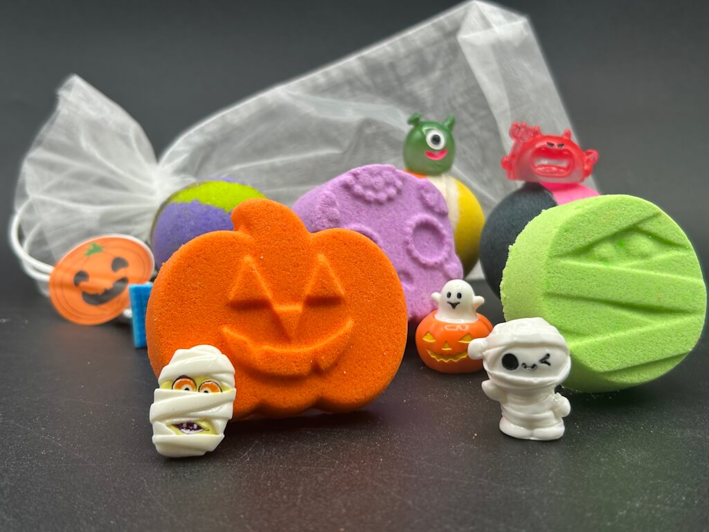 BASICS HALLOWEEN Kids Bath Bomb Bag with Toy Surprises Inside - 6 ct - Berwyn Betty's Bath & Body Shop