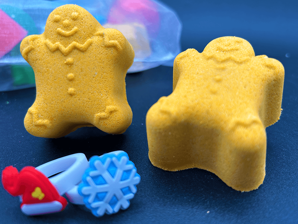 BASICS Holiday Gingerbread Guy Bath Bomb with Christmas Surprise - Berwyn Betty's Bath & Body Shop