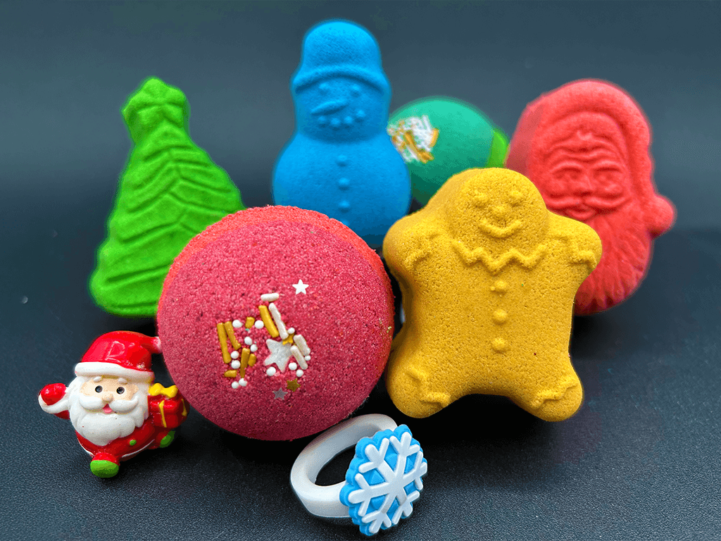BASICS HOLIDAY ORNAMENTS Kids Bath Bomb Bag with Toy Surprises Inside - 6 ct - Berwyn Betty's Bath & Body Shop