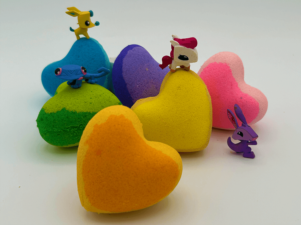 BASICS MINI HEART Kids Bath Bomb with Animal Jams Toy Inside - Berwyn Betty's Bath & Body Shop