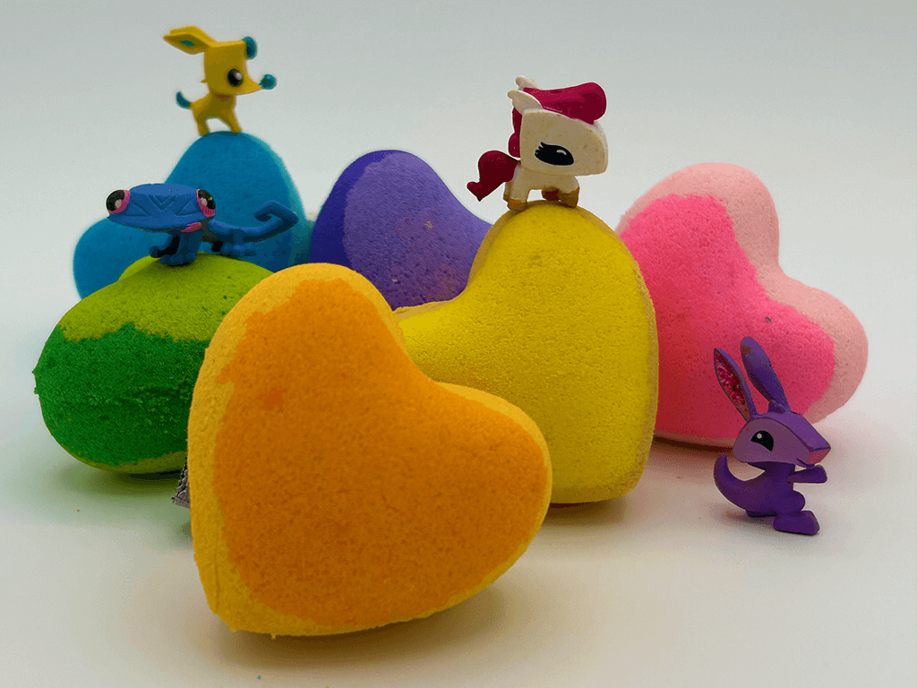 BASICS MINI HEART Kids Bath Bomb with Animal Jams Toy Inside - Berwyn Betty's Bath & Body Shop
