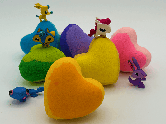 BASICS MINI HEART Kids Bath Bomb with Animal Jams Toy Inside - Berwyn Betty's Bath & Body Shop