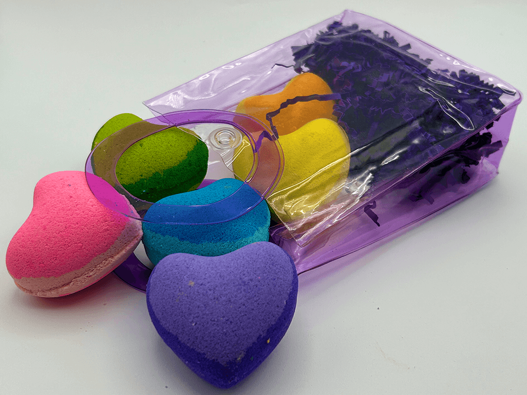 BASICS MINI HEARTS Kids Bath Bombs with Animal Toys in Each in Gift Bag - 6 ct - Berwyn Betty's Bath & Body Shop