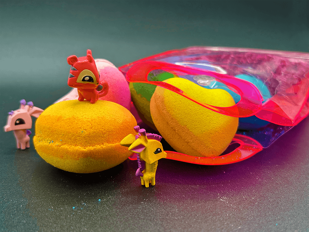 BASICS MINI HEARTS Kids Bath Bombs with Animal Toys in Each in Gift Bag - 6 ct - Berwyn Betty's Bath & Body Shop