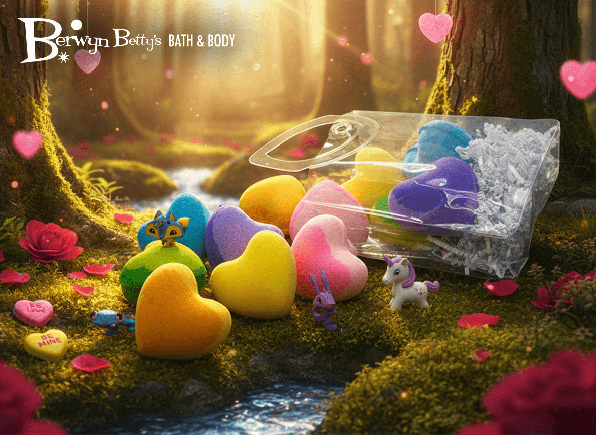 BASICS MINI HEARTS Kids Bath Bombs with Animal Toys in Each in Gift Bag - 6 ct - Berwyn Betty's Bath & Body Shop