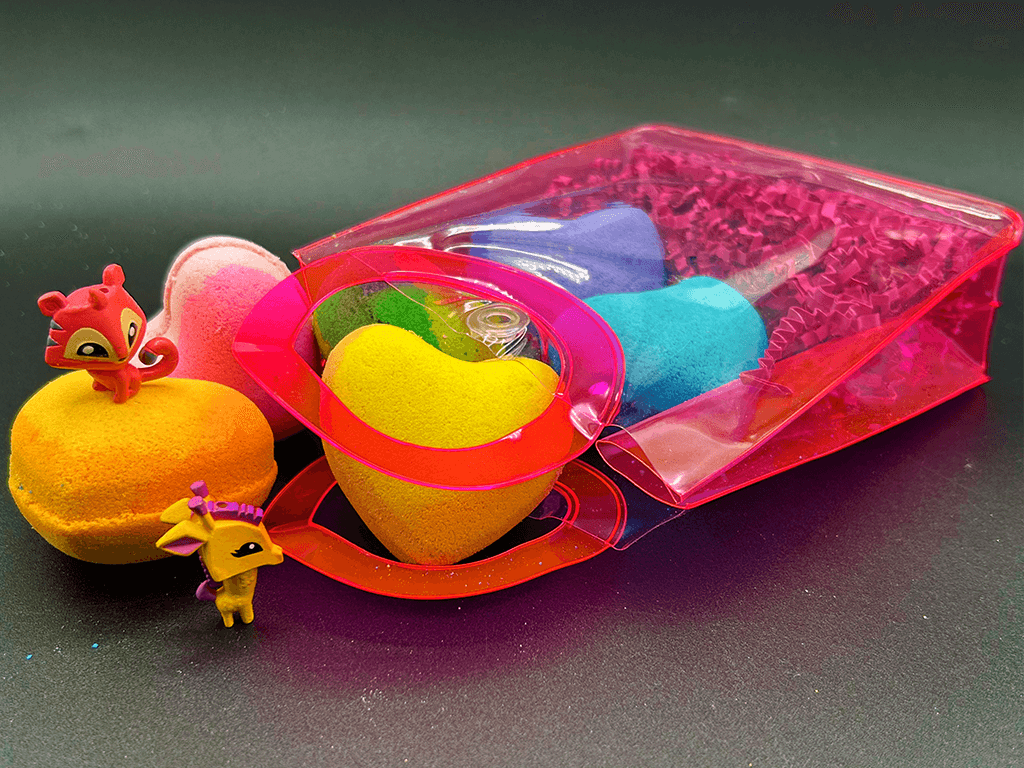 BASICS MINI HEARTS Kids Bath Bombs with Animal Toys in Each in Gift Bag - 6 ct - Berwyn Betty's Bath & Body Shop
