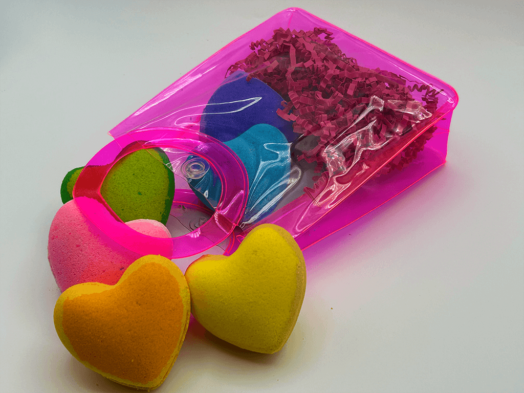 BASICS MINI HEARTS Kids Bath Bombs with Animal Toys in Each in Gift Bag - 6 ct - Berwyn Betty's Bath & Body Shop