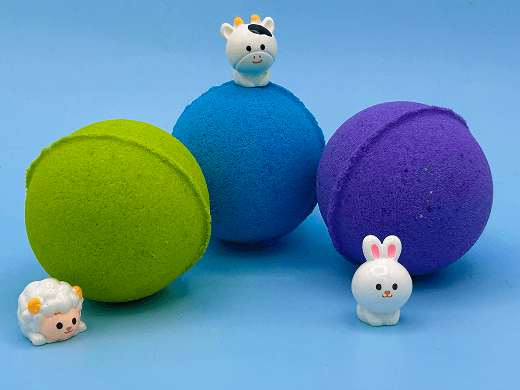 BASICS Spring Farm Babies Kids Bath Bomb Bag with Baby Farm Animal Figures Inside – 6 ct - Berwyn Betty's Bath & Body Shop
