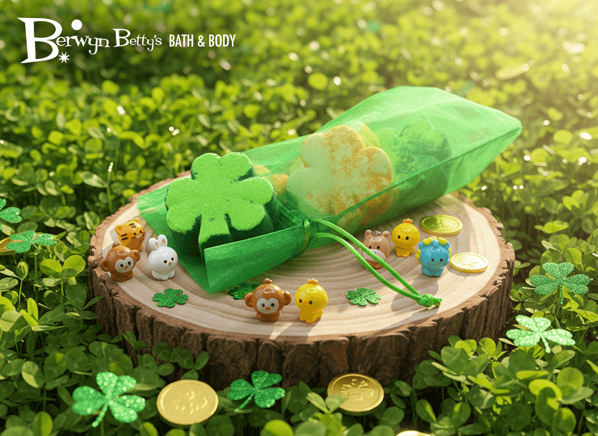 BASICS St Patrick Mini Shamrock Kids Bath Bomb Gift Bag with Surprise Animal Figure Inside - 6 Pack - Berwyn Betty's Bath & Body Shop