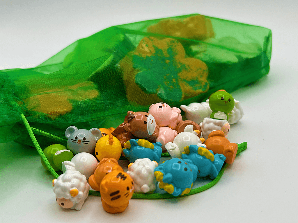 BASICS St Patrick Mini Shamrock Kids Bath Bomb Gift Bag with Surprise Animal Figure Inside - 6 Pack - Berwyn Betty's Bath & Body Shop