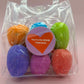 BASICS VALENTINE Hearts Kids Bath Bombs Bag with Animal Figures Inside - 6 ct - Berwyn Betty's Bath & Body Shop