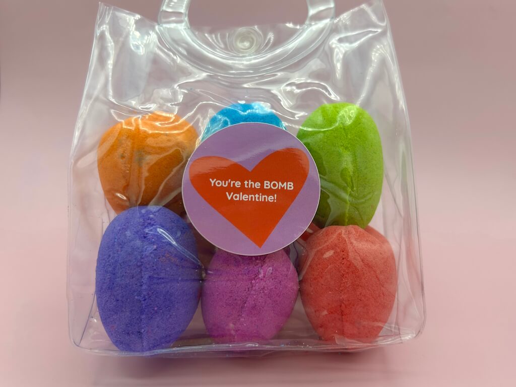 BASICS VALENTINE Hearts Kids Bath Bombs Bag with Animal Figures Inside - 6 ct - Berwyn Betty's Bath & Body Shop