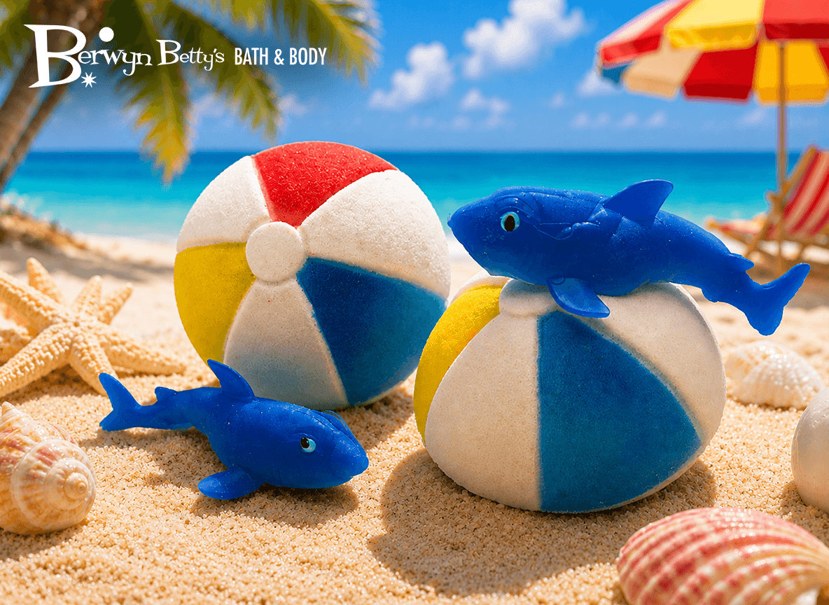 Beach Ball Kids Bath Bomb with Shark Toy Inside - Berwyn Betty's Bath & Body Shop