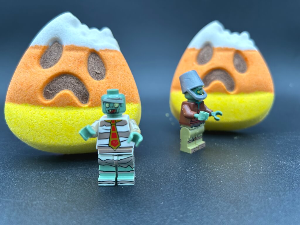 Bitten Candy Corn Kids Bath Bomb with Zombie Mini Figurine Inside - Berwyn Betty's Bath & Body Shop