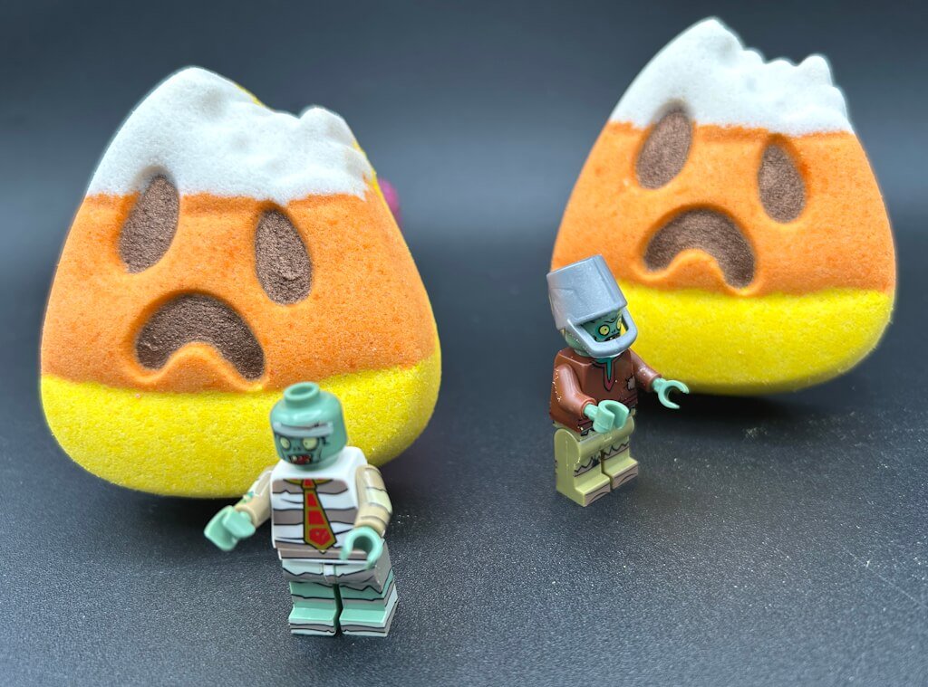 Bitten Candy Corn Kids Bath Bomb with Zombie Mini Figurine Inside - Berwyn Betty's Bath & Body Shop