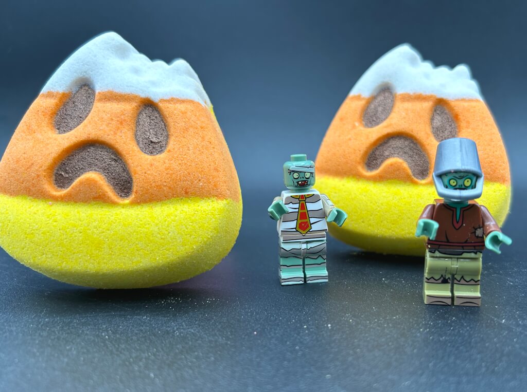 Bitten Candy Corn Kids Bath Bomb with Zombie Mini Figurine Inside - Berwyn Betty's Bath & Body Shop