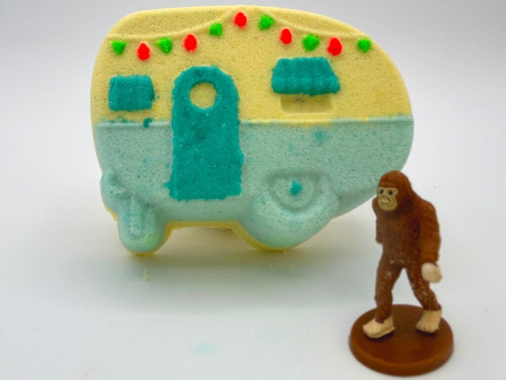 Camper Bath Bomb with Big Foot Toy Figurine Inside - Berwyn Betty's Bath & Body Shop