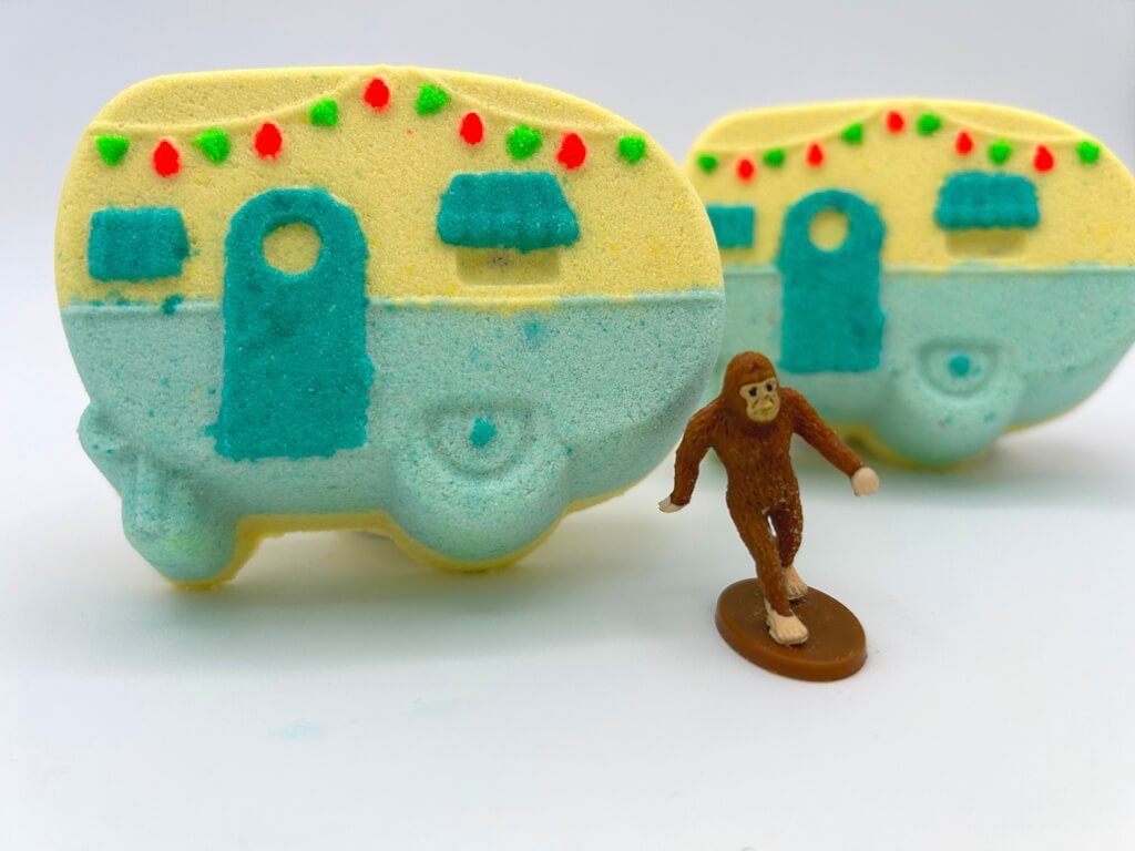 Camper Bath Bomb with Big Foot Toy Figurine Inside - Berwyn Betty's Bath & Body Shop