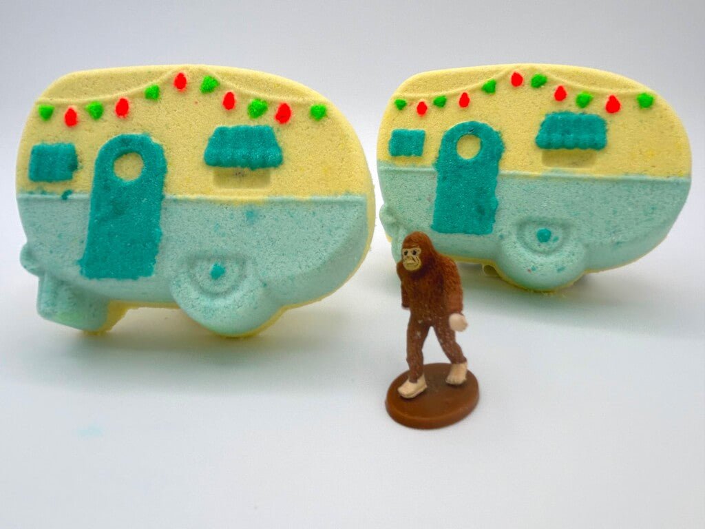 Camper Bath Bomb with Big Foot Toy Figurine Inside - Berwyn Betty's Bath & Body Shop