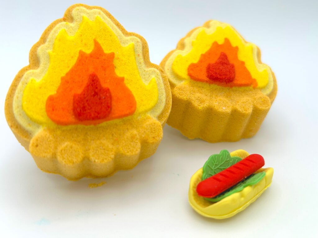 Campfire Bath Bomb with Hot Dog Eraser Toy - Berwyn Betty's Bath & Body Shop