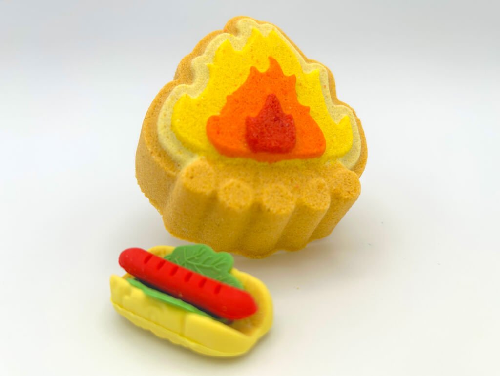 Campfire Bath Bomb with Hot Dog Eraser Toy - Berwyn Betty's Bath & Body Shop