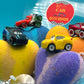 CAR HEARTS Kids Bath Bomb Gift Box with Car Toys Inside - 4 Pack - Berwyn Betty's Bath & Body Shop