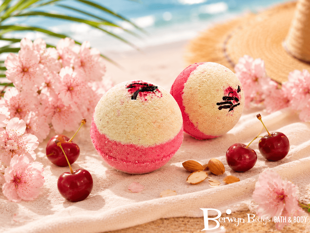 Cherry Almond Scented Bath Bombs with Handcrafted Soap Inside - 2 ct - Berwyn Betty's Bath & Body Shop