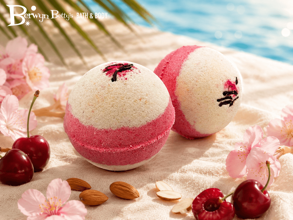 Cherry Almond Scented Bath Bombs with Handcrafted Soap Inside - 2 ct - Berwyn Betty's Bath & Body Shop