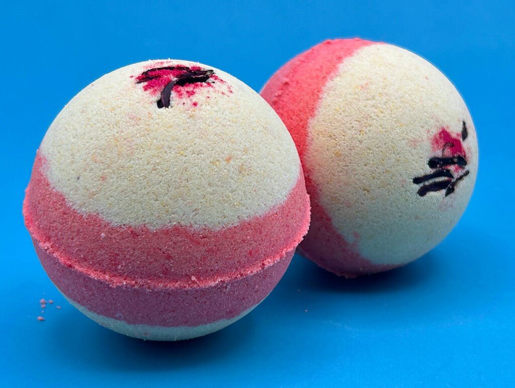 Cherry Almond Scented Bath Bombs with Handmade Soap Inside - 2 ct - Berwyn Betty's Bath & Body Shop