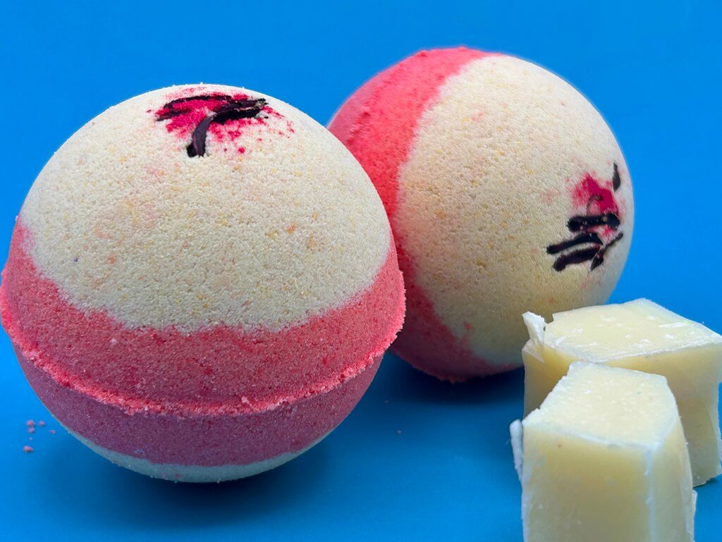 Cherry Almond Scented Bath Bombs with Handmade Soap Inside - 2 ct - Berwyn Betty's Bath & Body Shop