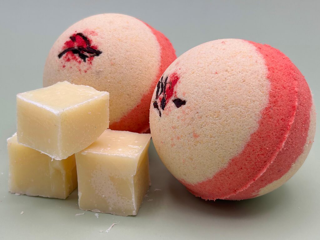 Cherry Almond Scented Bath Bombs with Handmade Soap Inside - 2 ct - Berwyn Betty's Bath & Body Shop