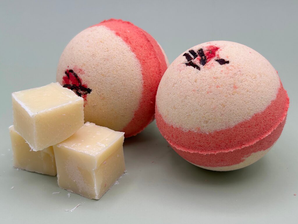 Cherry Almond Scented Bath Bombs with Handmade Soap Inside - 2 ct - Berwyn Betty's Bath & Body Shop