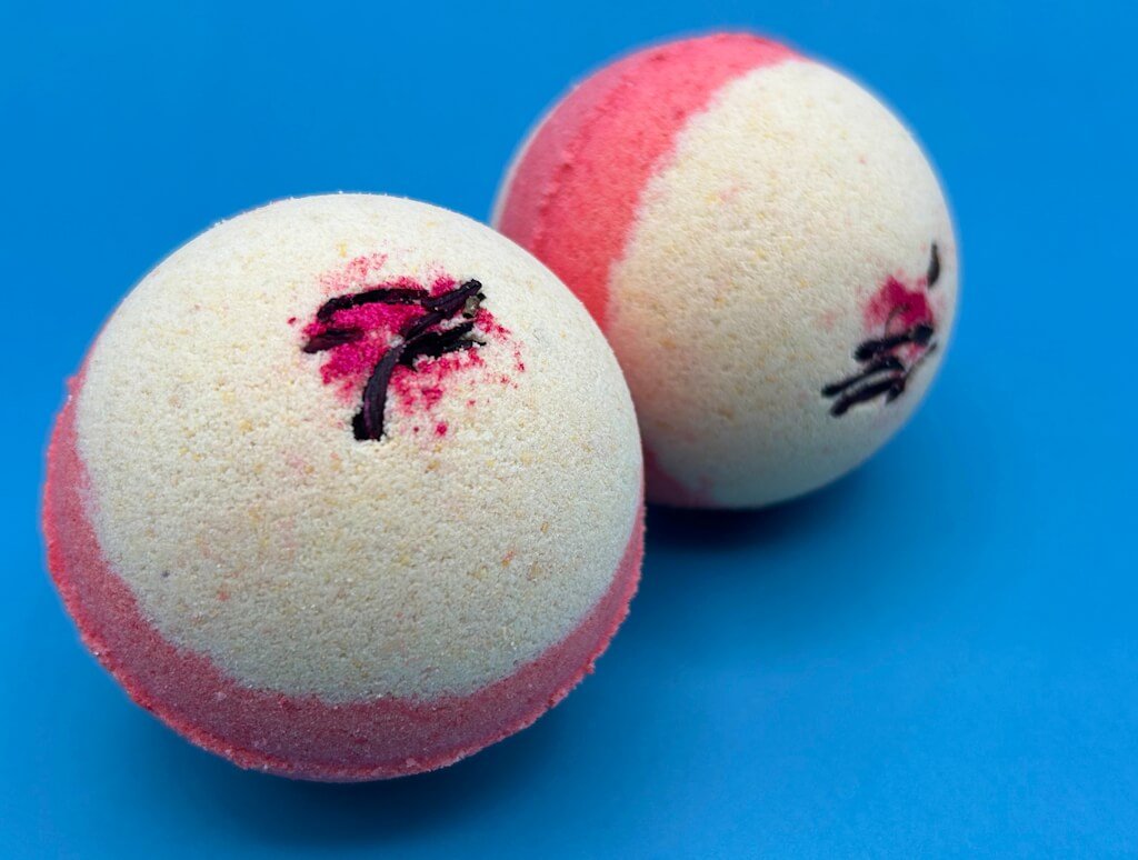 Cherry Almond Scented Bath Bombs with Handmade Soap Inside - 2 ct - Berwyn Betty's Bath & Body Shop