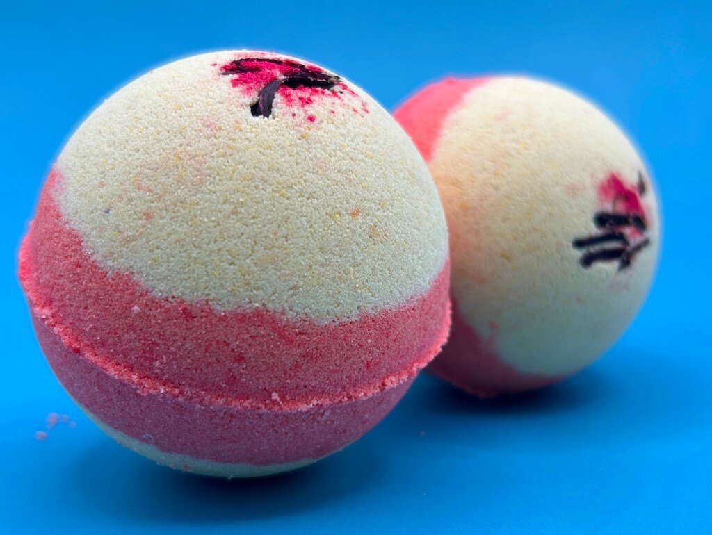 Cherry Almond Scented Bath Bombs with Handmade Soap Inside - 2 ct - Berwyn Betty's Bath & Body Shop