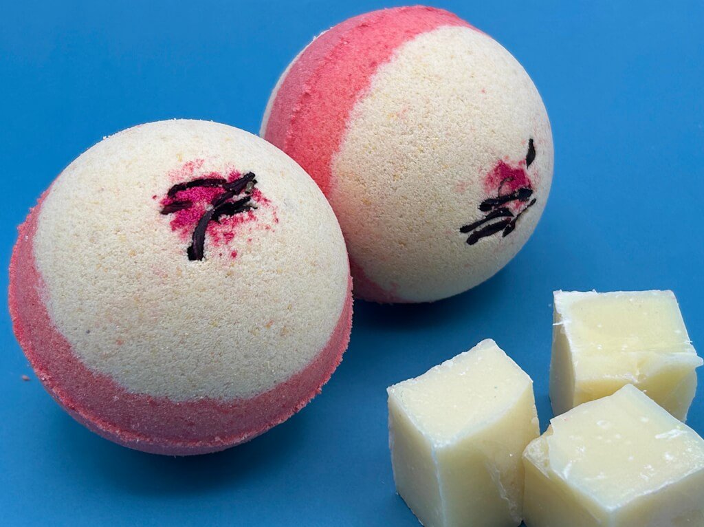 Cherry Almond Scented Bath Bombs with Handmade Soap Inside - 2 ct - Berwyn Betty's Bath & Body Shop